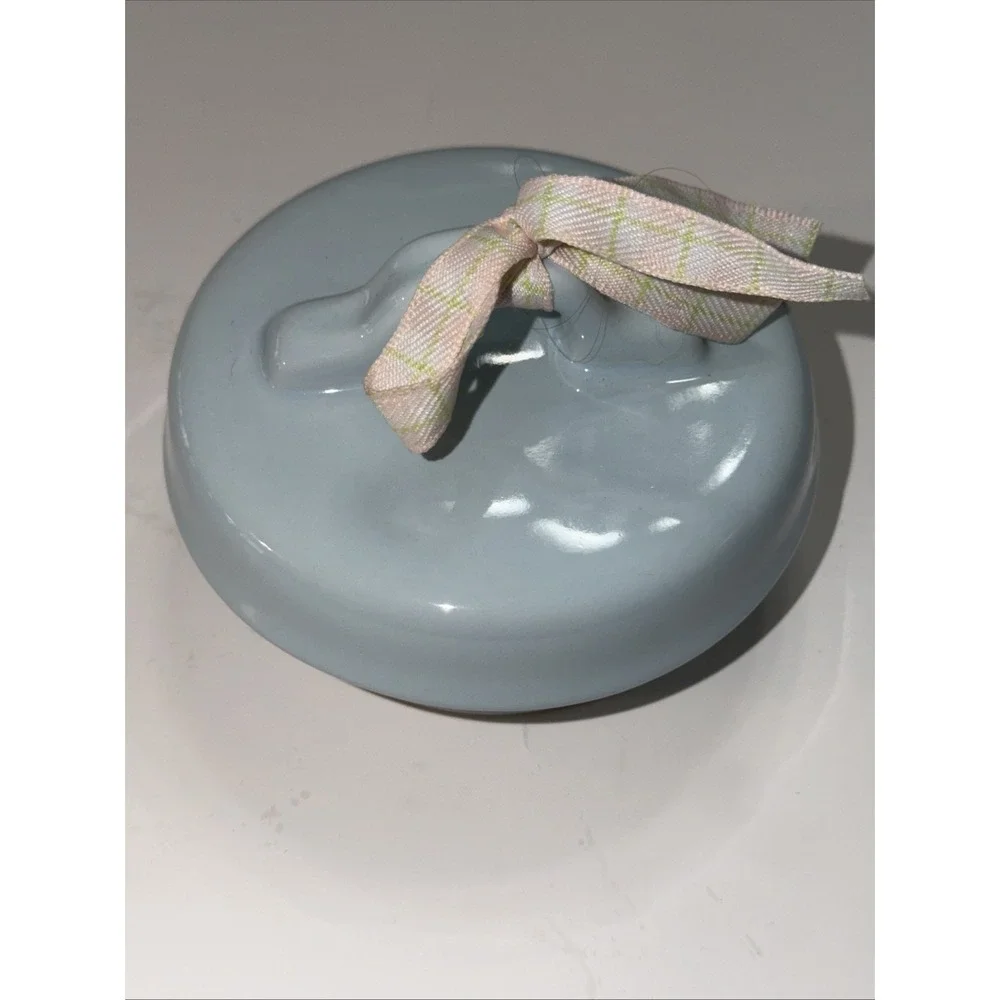 Ceramic Canister Replacement Lid Light Blue Plaid Ribbon Airtight‎ Seal 4 Inch
